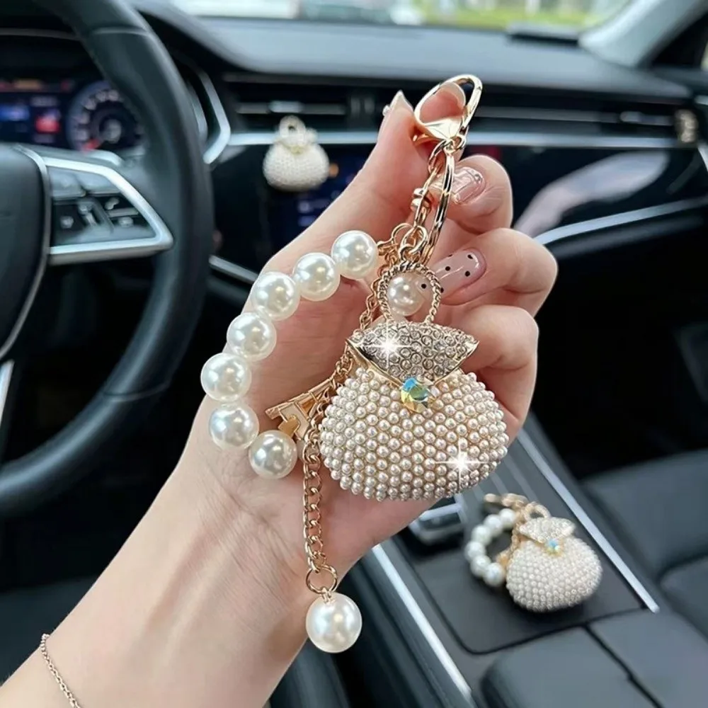 Zirkonbesetzter Perlen-Schlüsselanhänger, Dekorativer Hängeschmuck, Taschenanhänger, Exquisiter Eleganter Strass-Taschen-Schlüsselanhänger – Detail 4