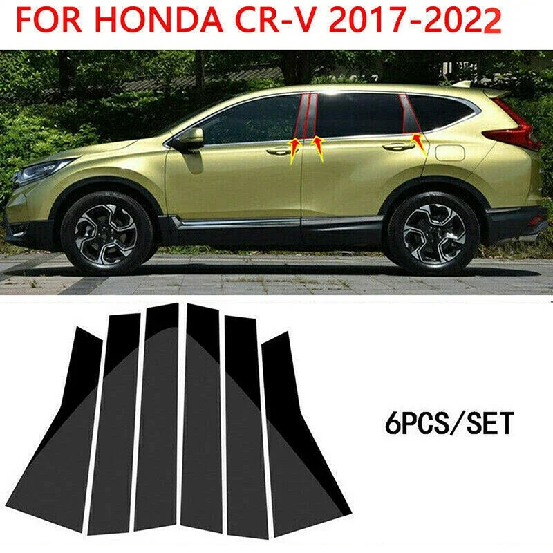 

6pcs Glossy Black Car Pillar Posts Window Door Side Trim Decal Covers Sticker Fits for HONDA CRV CR-V 2017-2022 2021 2020 2019