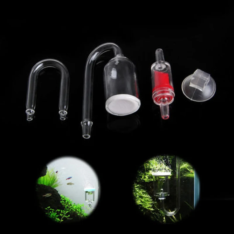 4pcs/Set Aquarium Fish Tank CO2 Diffuser Check Valve Glass Tube Suction Cup