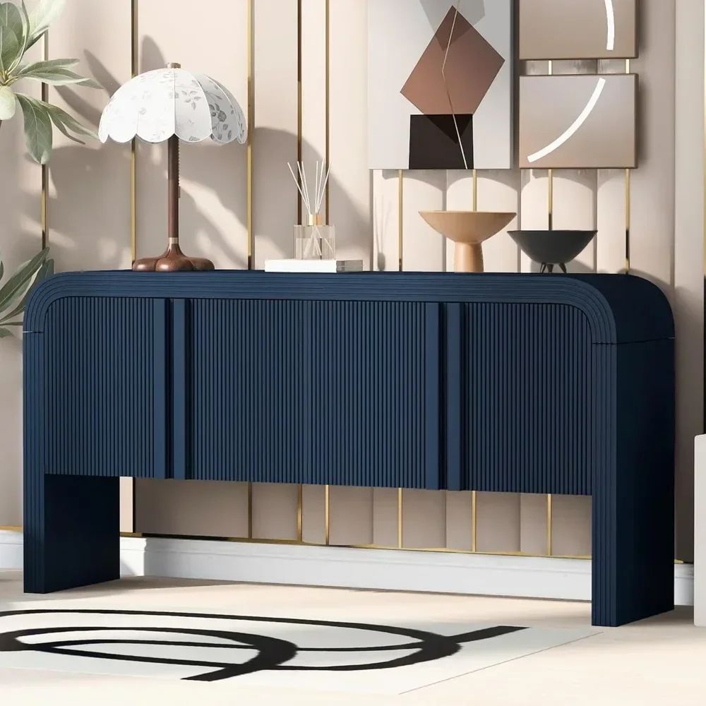 Multifunctional Console Storage Cabinet Sideboard with Adjustable Shelves, Suitable,  Modern Striped 4 Doors Storage Cabinet