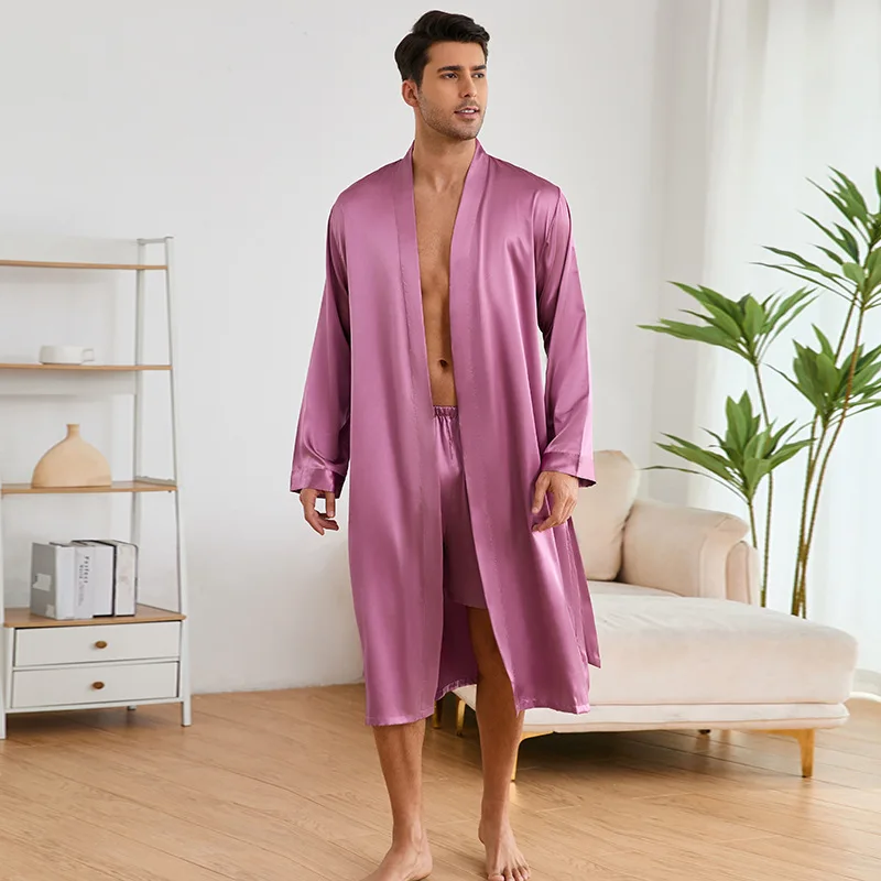 Nightgown Bathrobe Men's Clothing Homewear Spring Summer Thin Simple Comfortable Casual Breathable Fashionable Loose Large Size