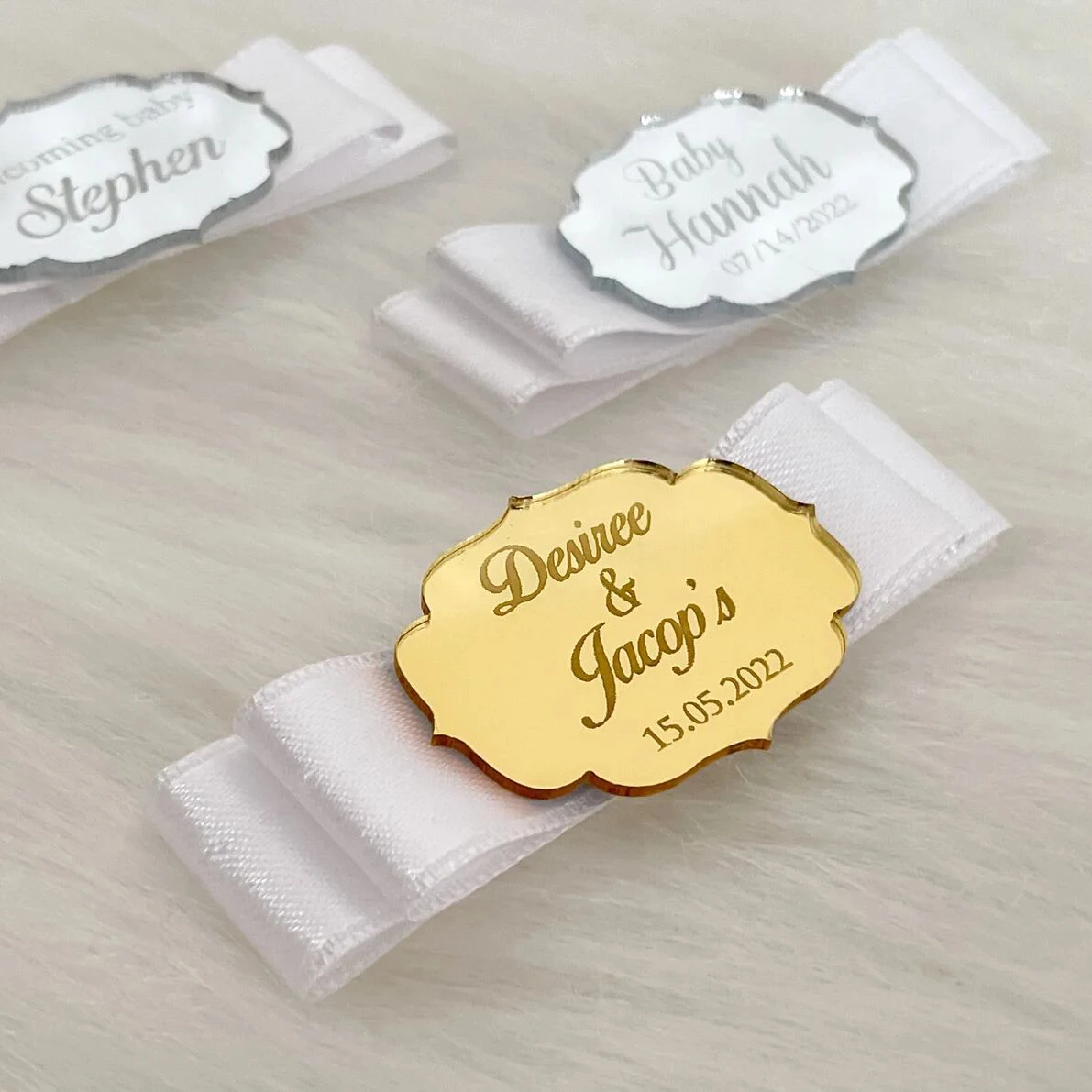 30*Custom Engraved Gold/Silver Acrylic Plaque Gift Banner Baby Shower Chocolate Bar Decoration Engagement Wedding Party Supplies