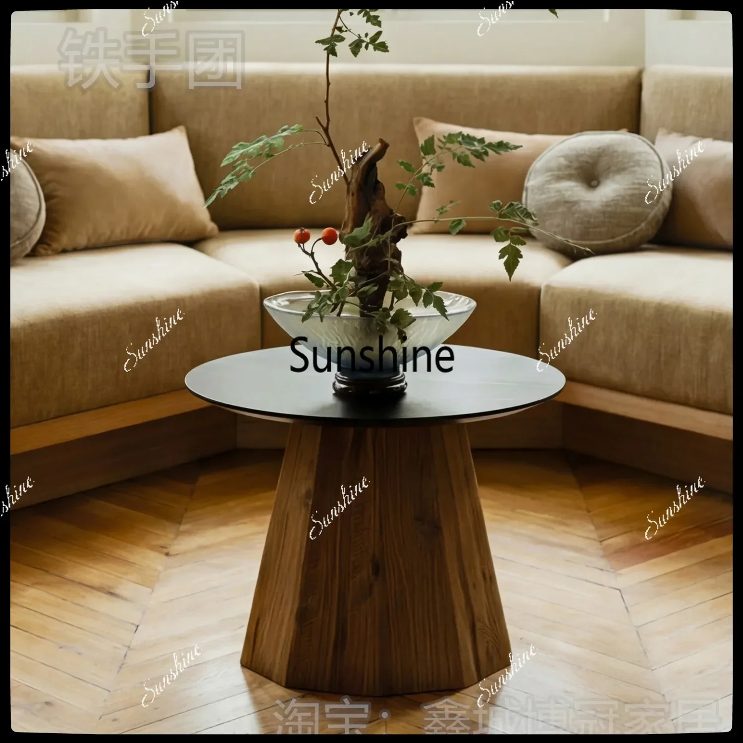French light luxury retro minimalist solid wood round coffee table*/