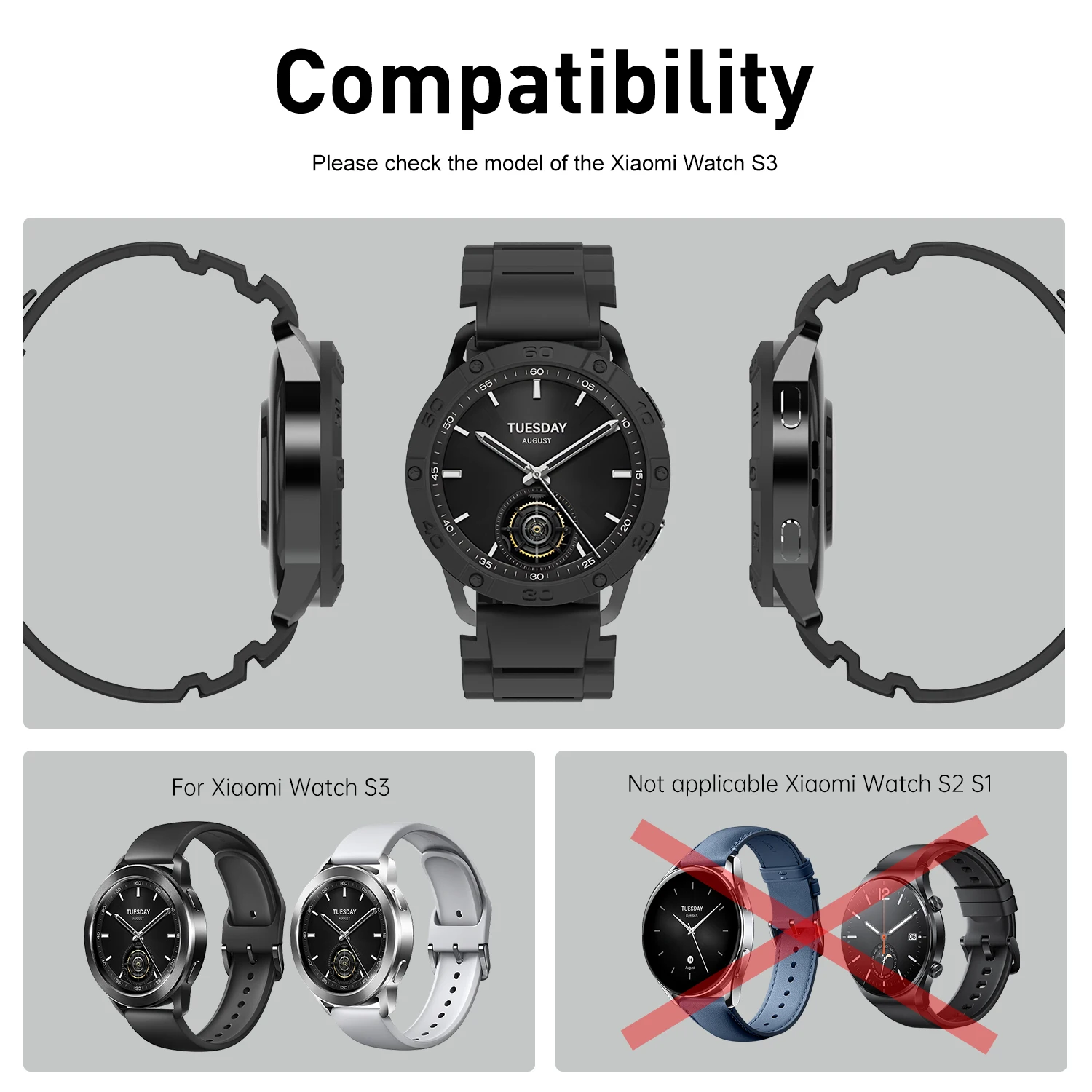 SIKAI TPU Protective Case Smartwatch Protective Case Cover Shell Strap Soft and Durable Watch Accessories for Xiaomi Watch S3