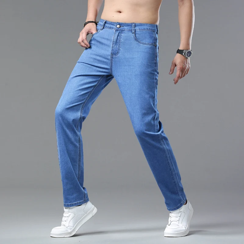 

2025 Classic Men's Business Jeans Spring Autumn Stretch Trousers Casual Straight Denim Pants Brand Male Clothing Size 28-40