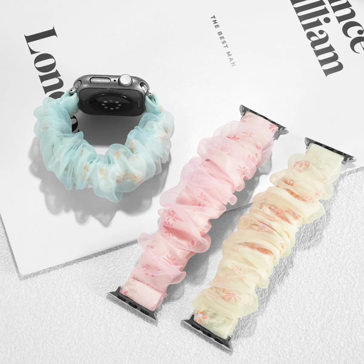 Stylish Yarn Scrunchie Strap Suit for Apple Watch Series Women's Polka Dot Yarn-style Sweet Large Scrunchie Iwatch Strap