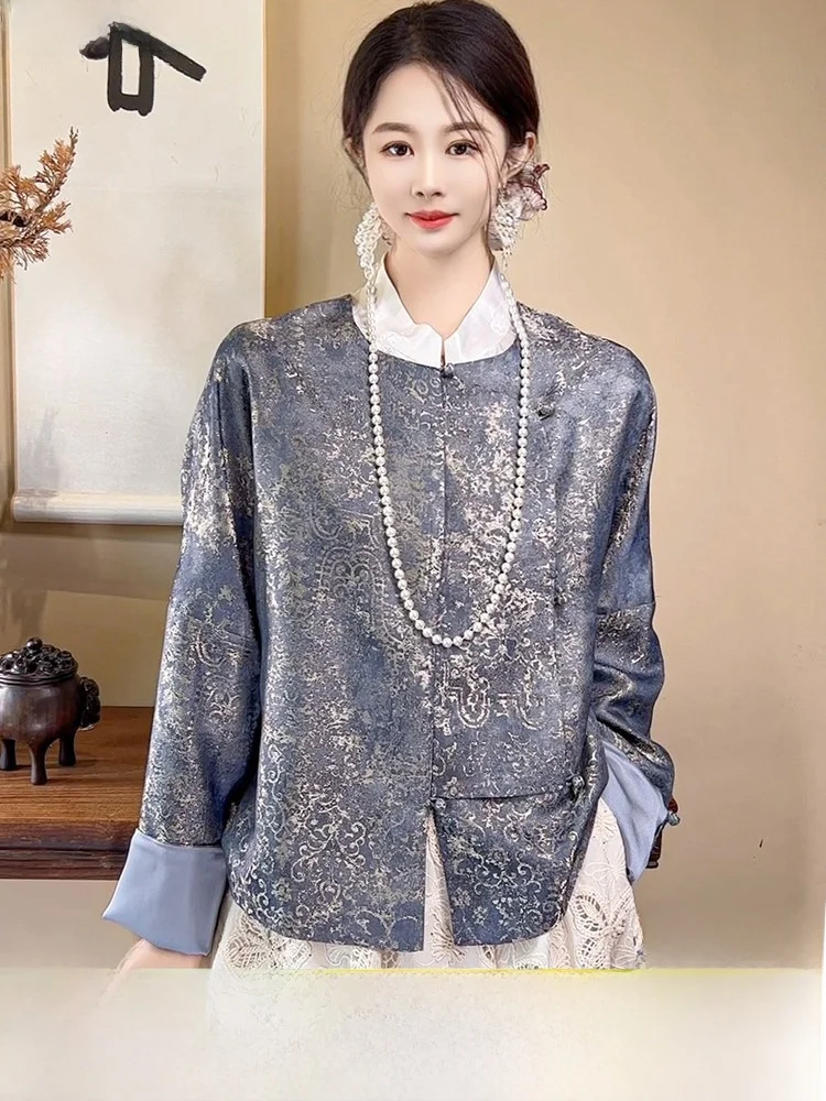 

Ele Young Women's Chinese Sle Set Night Banquet Flowing Firefly Emed Floral Jaet Long Sve Breathable Skin-Frie...