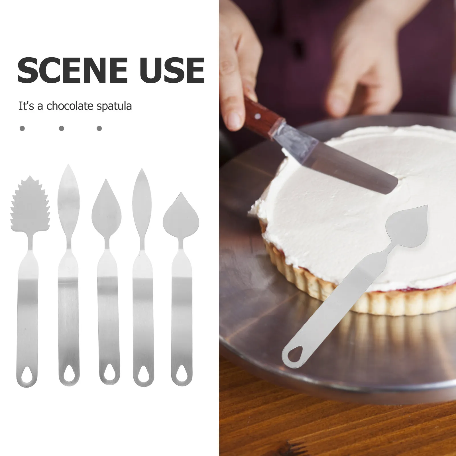 5Pcs Chocolate Spatula Leaf Feather Cutter Mousse Cake Baking Tool Set Small Big Round Long Toothed Leaf Decorative Scraper