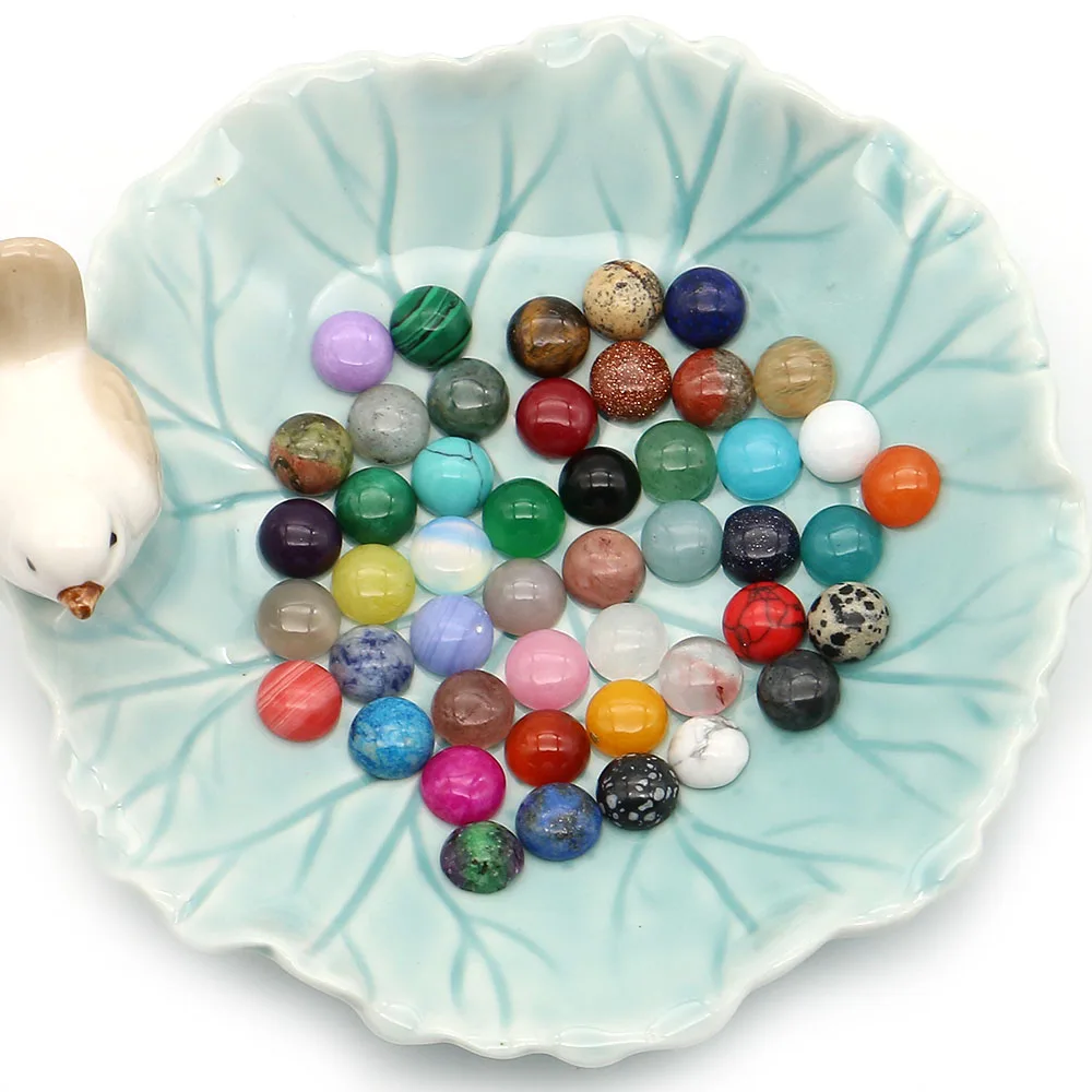 

Natural Stone Crystal Tiger's Eye Loose Beads Non-porous Semi-circular Semi-precious Stone Face DIY Ring Necklace Accessories