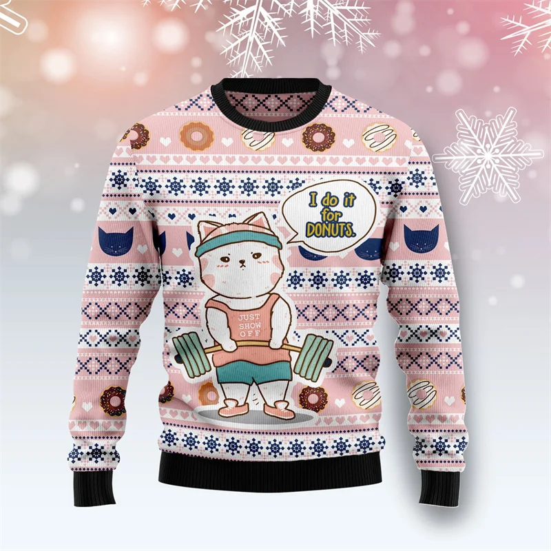 2025 Women Cute Cat Graphic Sweatshirts Harajuku Fashion Ugly Christmas Sweater Funny Unisex Long Sleeve Pullovers Sweatshirt