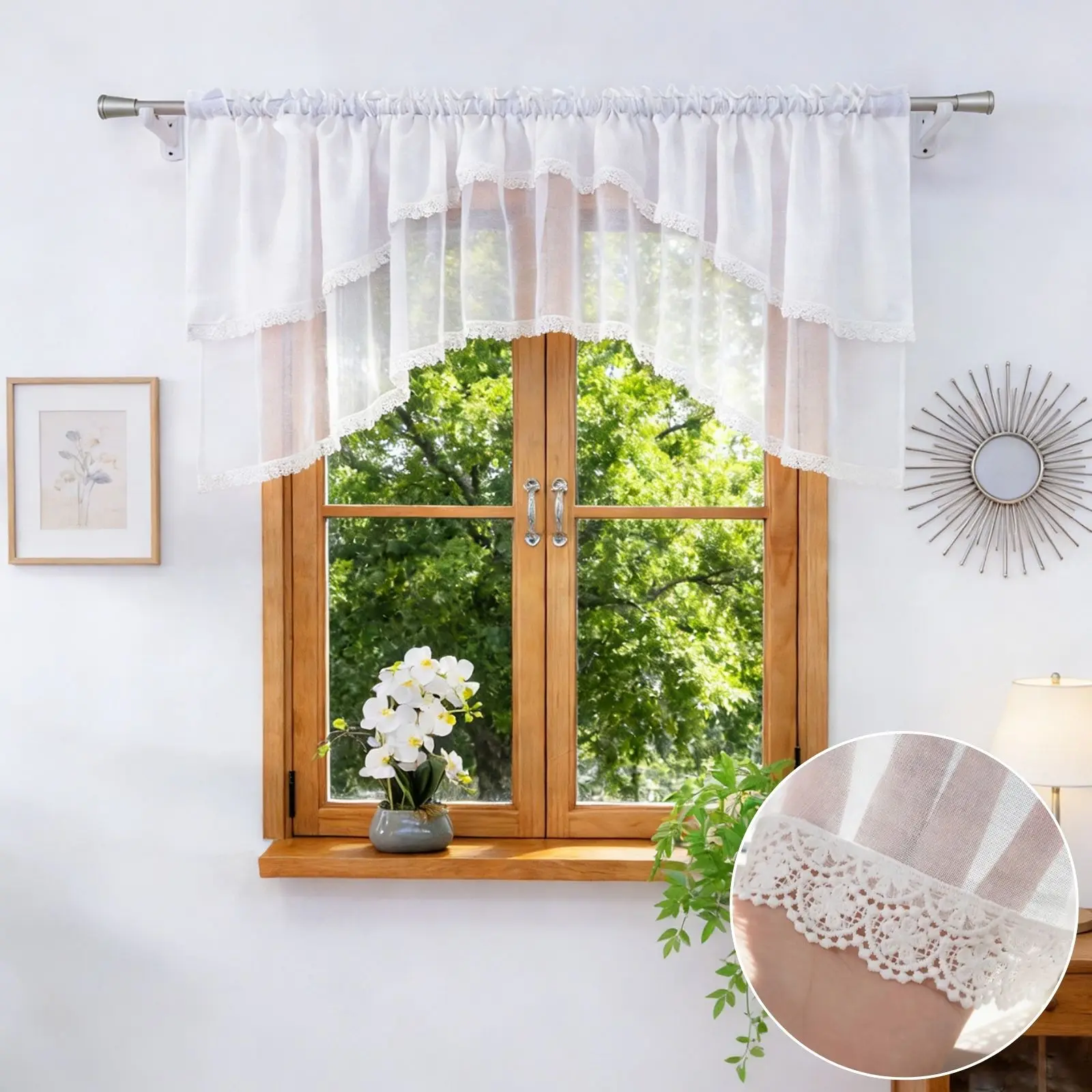 1 Stück Bogenförmiger, bestickter Spitzen-Rüschen-Vorhang, Lichtfilternder transparenter Vorhang fürs Schlafzimmer, süßes Einweihungsgeschenk