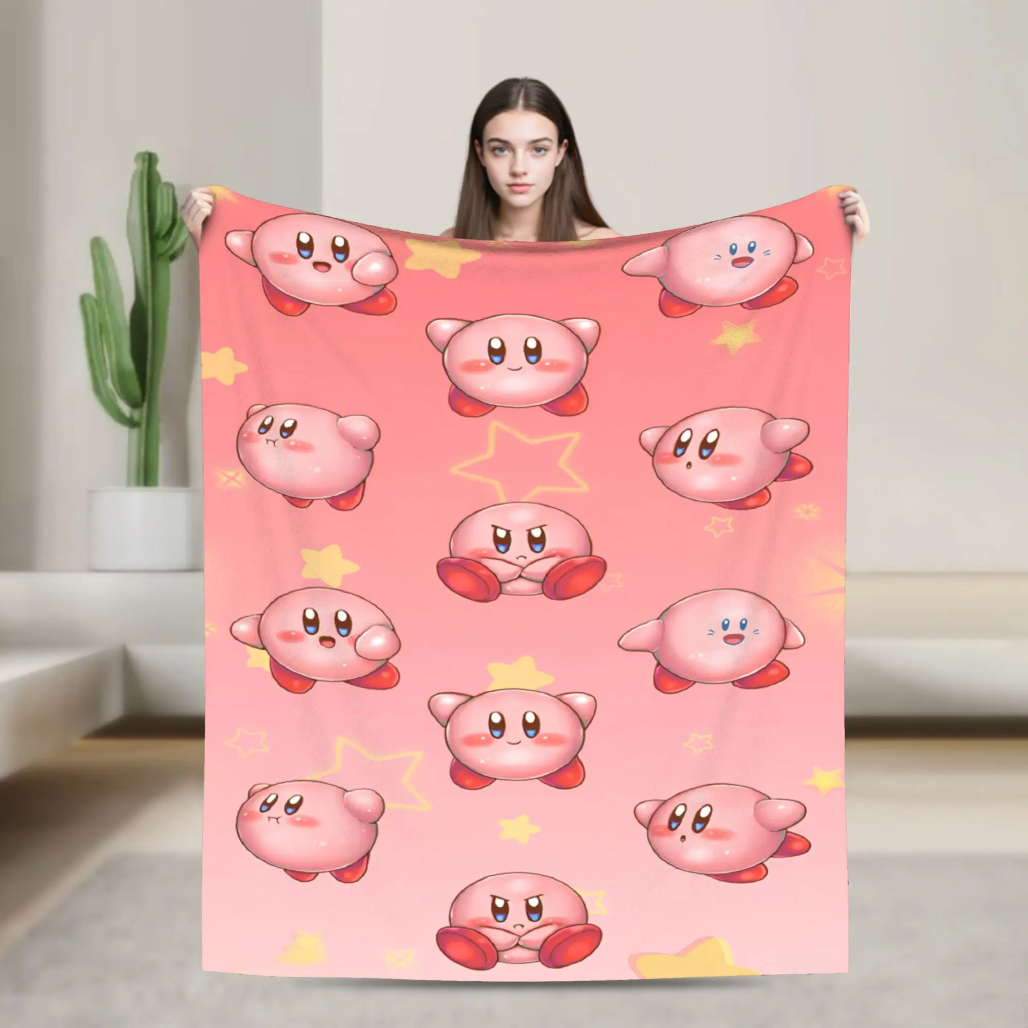 K-Kirbys Cartoon Stars Kawaii Super Soft Blanket  Boy Girl Plush Throw Blanket Fashion Outdoor Flannel Bedspread Sofa Bed Cover