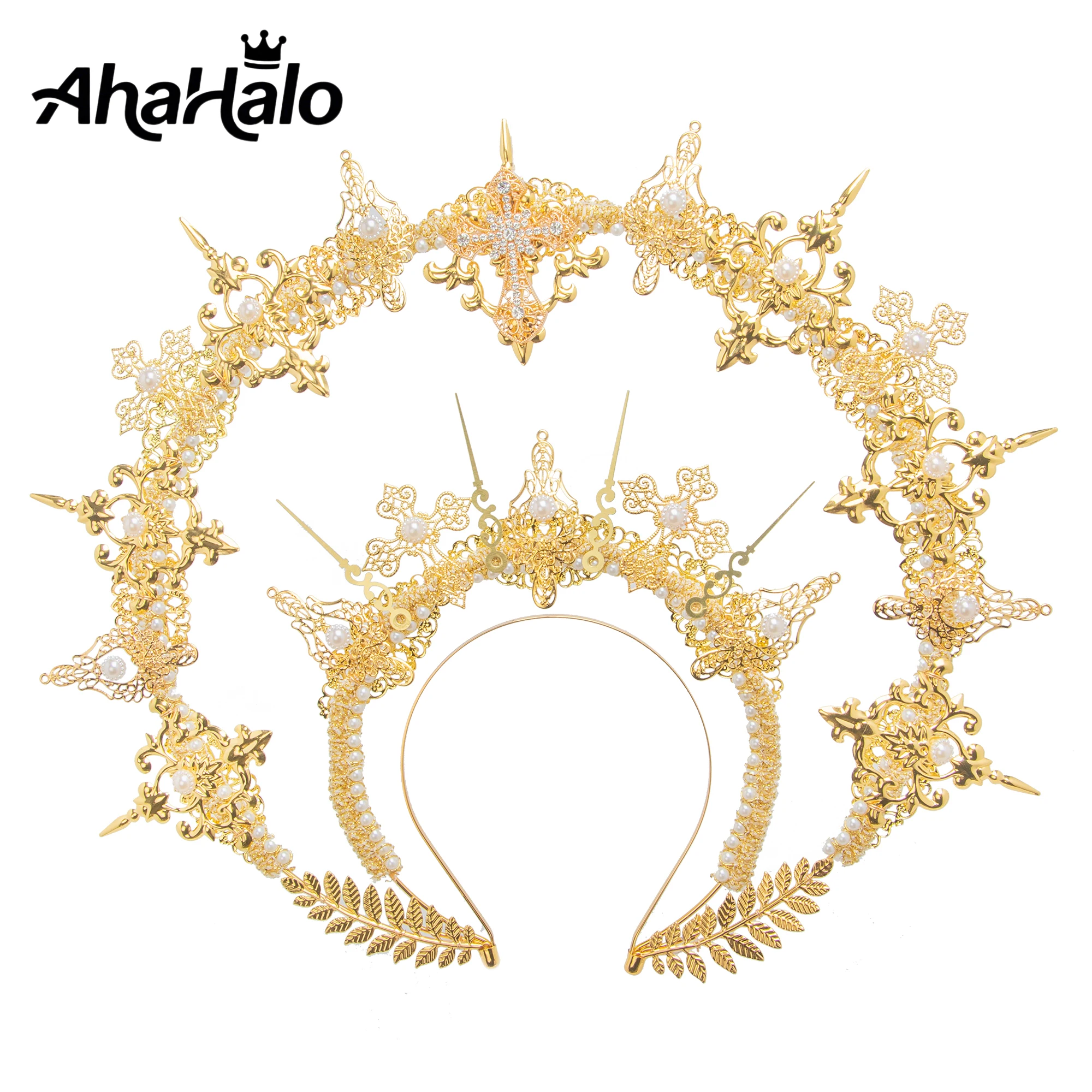 

Handmade Exaggerated Oversized Halo Crown Headband Golden Mary Apollo Sun Halo Angel Goddess Gothic Lolita Finished Headpiece