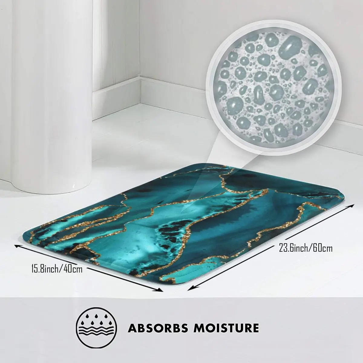 Teal Blue Marble Foot Mat Kitchen Shower Door Gold Glitter Bath Mat Vintage Bathroom Accessories Protective Non-slip Toilet Mat