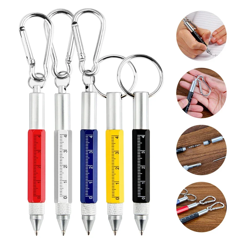 Mini Multifunction Ballpoint Pen Stylus 6 In 1 Metal Screwdriver Touch Screen Tool Pen Small Scale Keychain Pens Accessories