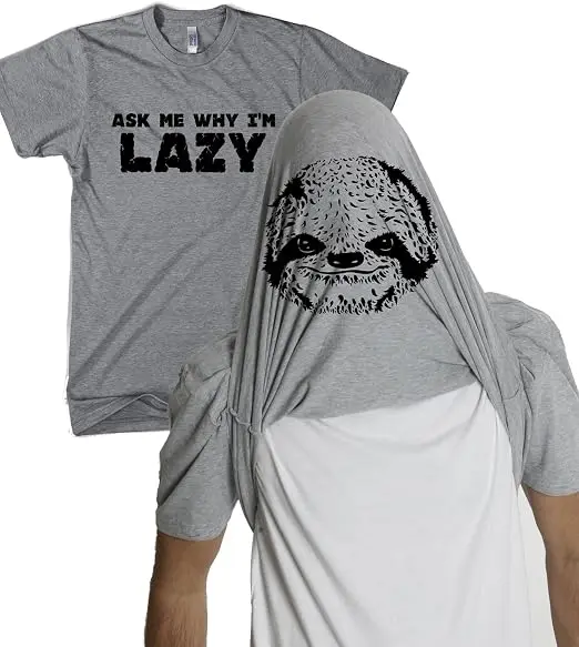 Frag mich, warum ich faul bin, Faultier-Flip, niedliches Tiermotiv, Herren-T-Shirt, Y2k-Lebensstil, Floth-Gesichtsgrafik, weiche Baumwoll-T-Shirts – Detail 9