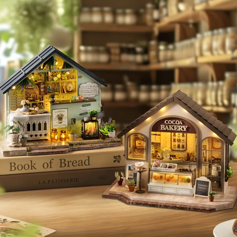 

DIY COCOA Bakery Wooden Dollhouse Miniature With Furniture Kit 3D Jigsaw Puzzle Assemble Toy Children Adult Birthday Gift Casa
