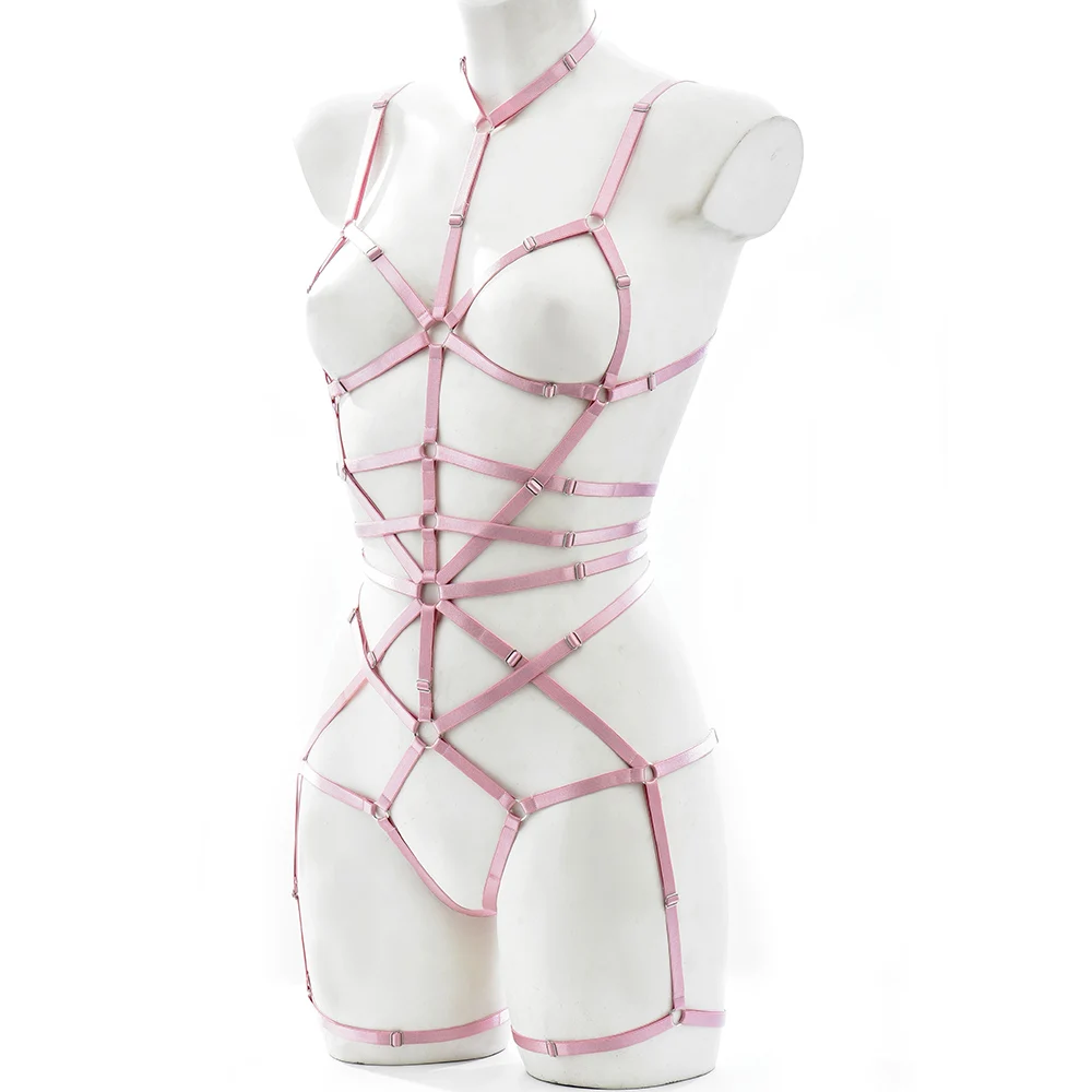 Women Fashion Body Harness Cage Set Elastic Adjustable Gothic Bondage Harness Garter Halloween Hollow out Sexy Lingerie Belt