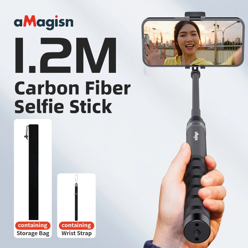 

1.2M Invisible Selfie Stick Carbon Fiber Extended Monopod Long Pole for Gopro Pocket 3 Max Insta360 X2 X3 X4 Camera Accessories