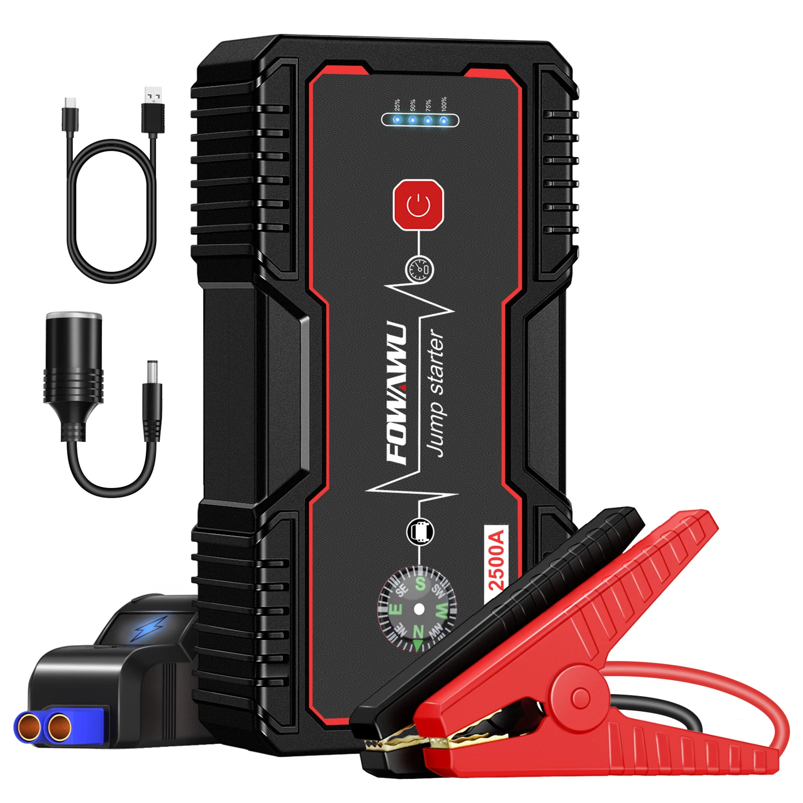 Image of FOWAWU 2500A 22800mAh Autobatterieladegerät Starthilfe, tragbare Batterie für Autos, Auto Starthilfe Kondensator