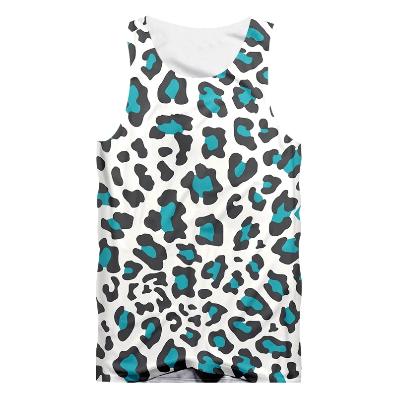 

Fashion Leopard Men's Tanks Summer Sleeveless Animal Pattern 3D Print Male Vest Loose Casual Round-Neck Sporty Gym Tops Hip Hop