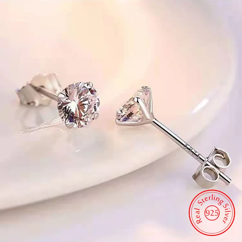 925 Sterling Silver Women's New High Quality Jewelry Crystal Zircon Stud Earrings XY0199