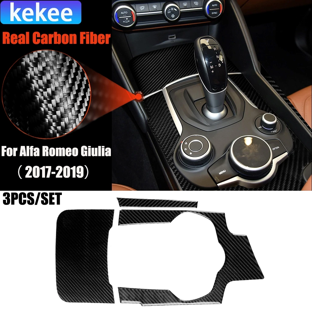 Carbon Fiber Car Accessories Center Gear Shift Panel Modified Interior Trim Cover Soft Sticker For Alfa Romeo Giulia 2017-2019