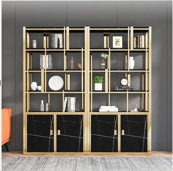 Stainless steel light luxury floor bookcase Nordic shelf