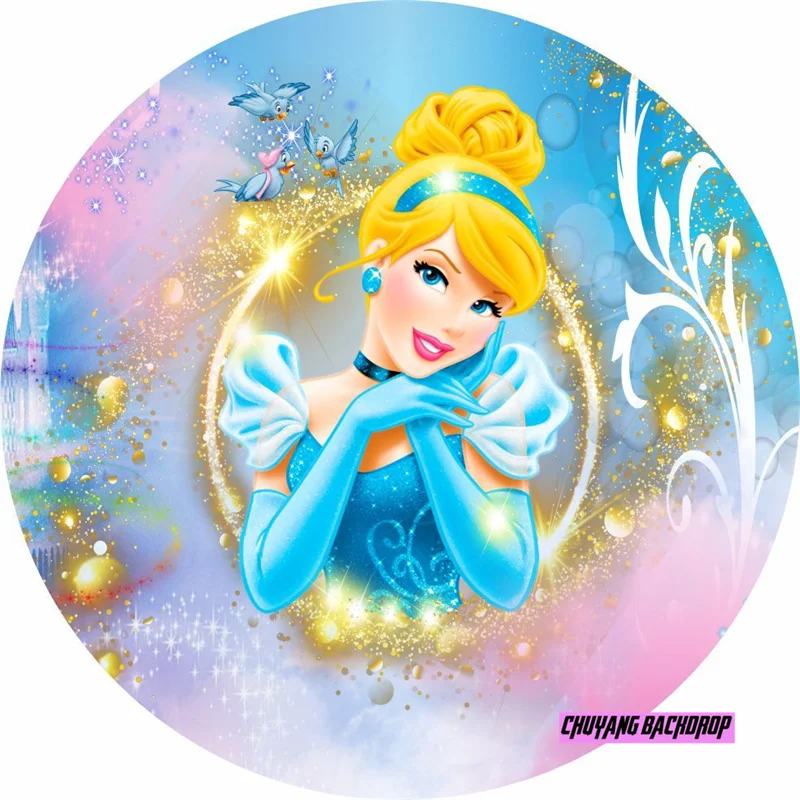 Cartoon Cinderella Disney Princess Background For Girls First Happy Birthday Blue Dress  Backdrops Covers Baby Shower Banner