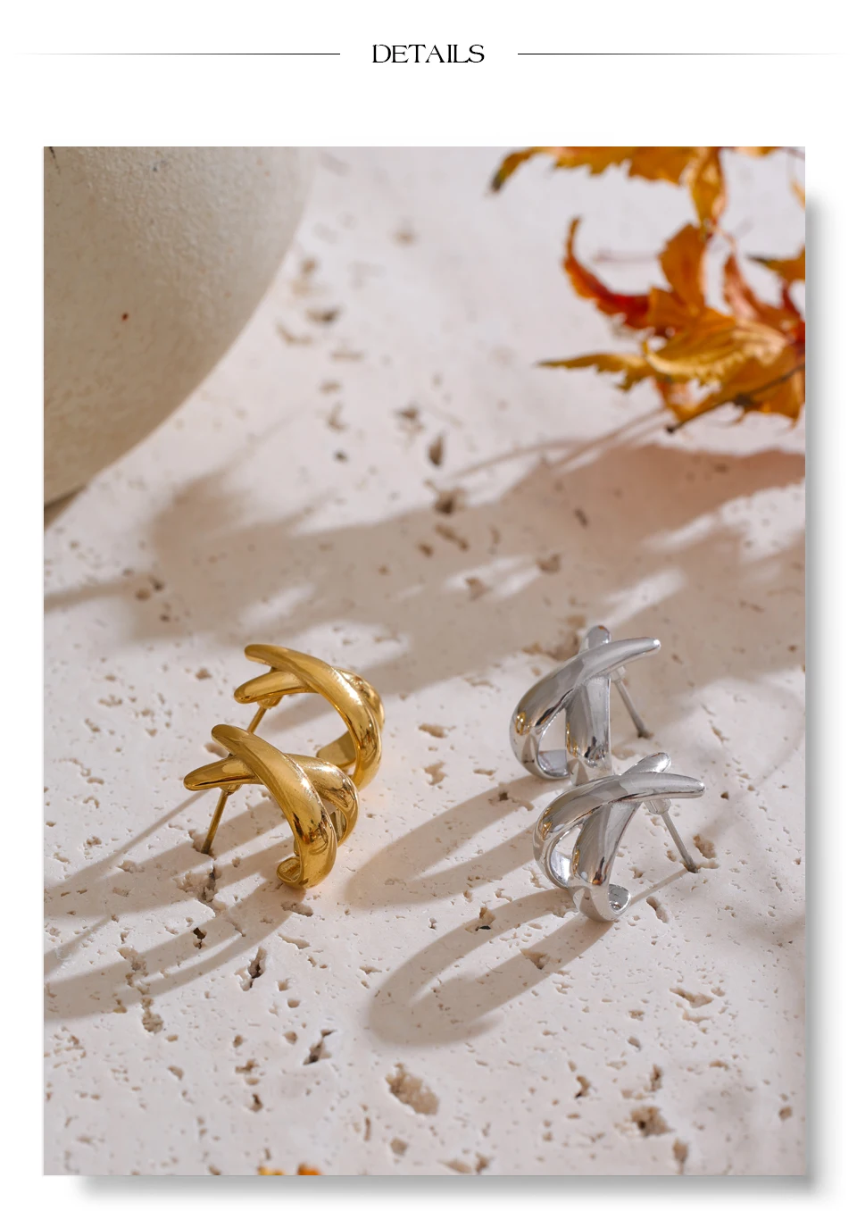 Yhpup Minimalistische X-förmige Ohrstecker aus Metall, 18 Karat PVD-beschichtet, täglicher Edelstahl, attraktiver Modeschmuck für Damen – Detail 15