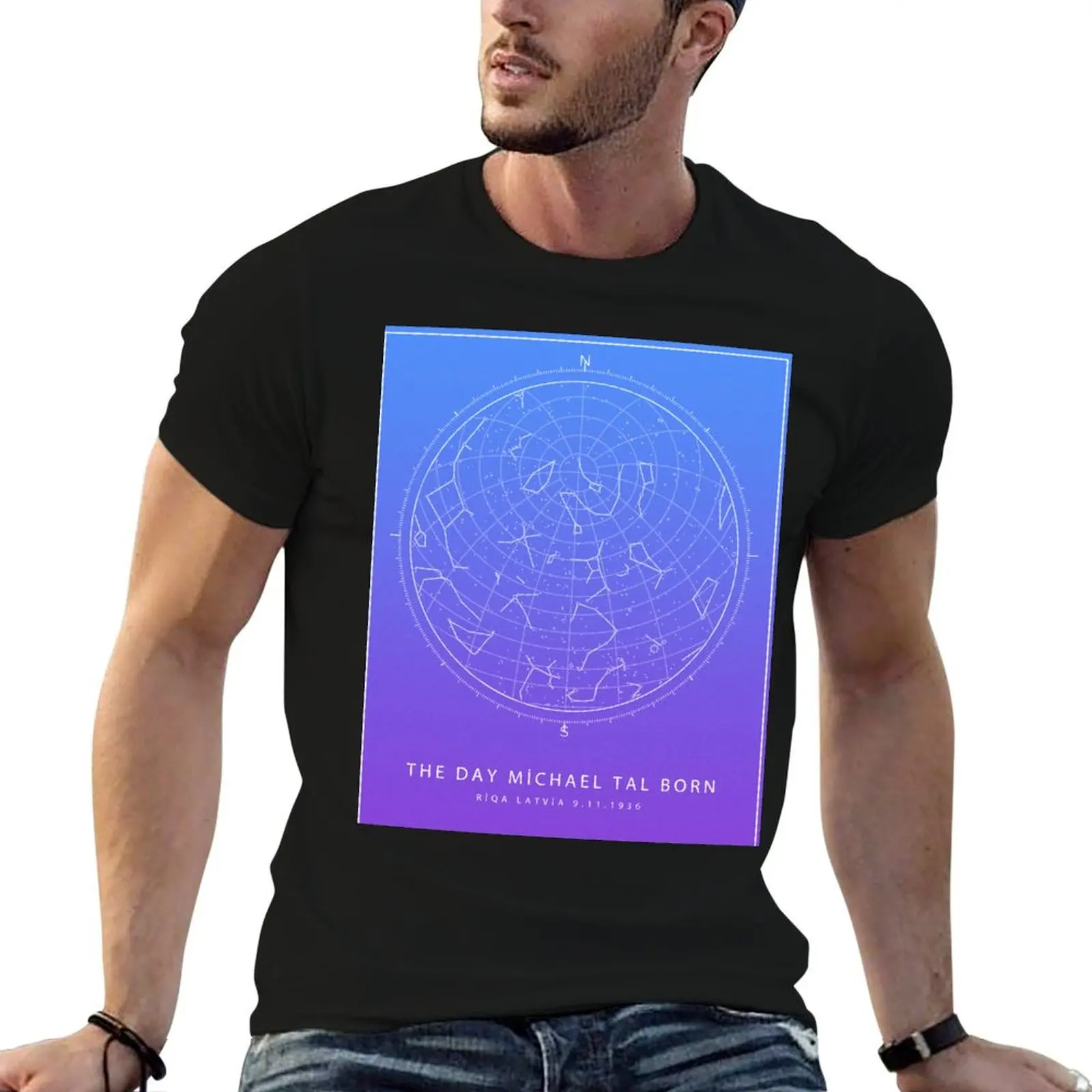 THE DAY M?KHAEL TAL BORN LATV?A R?QA 1936 , STAR MAP POSTER T-Shirt sweat new edition tee shirts for men