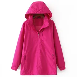 5XL Outdoor Jacket Plus Size Women Clothes Loose Fit STAND Collar Hooded Outewear Breathable Windproof Coat