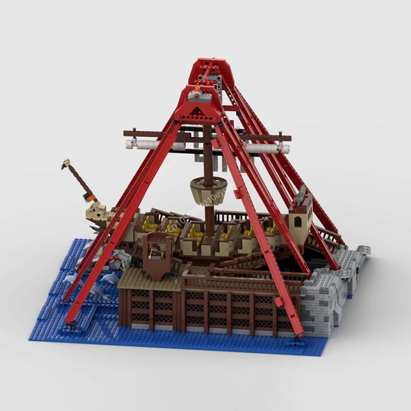 MOC Modular Theme Park Pirate Ship Ride Model Architecture Building Block Creative City Street View Bricks Toys Diy Kids Gifts