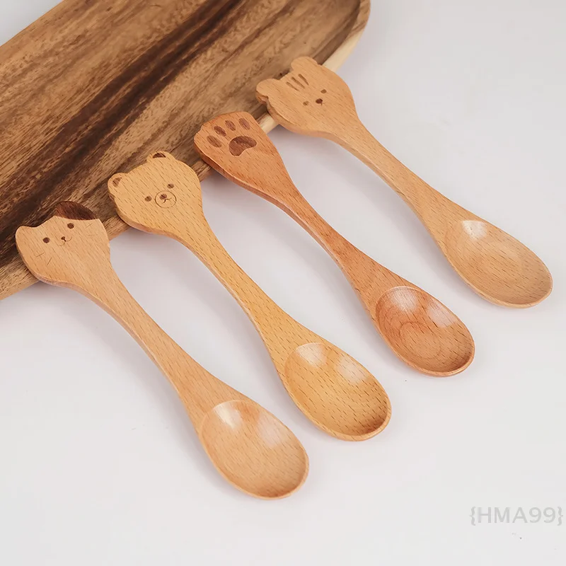 

Creative Wooden Cartoon Spoon Small Wooden Spoon Honey Spoon Smooth Wooden Teaspoon Coffee Oval Wooden Spoon