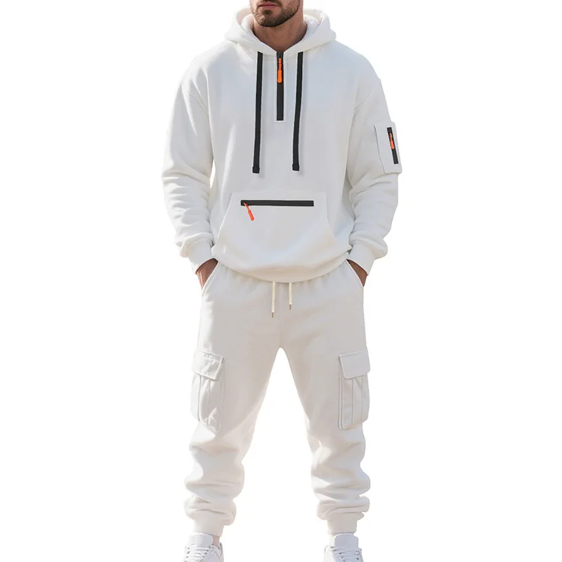 2025 Winter Men's Suit Large Size American Style Heavyweight Fleece Loose Men's Casual Sports Multi-Pocket Workwear Suit for Men