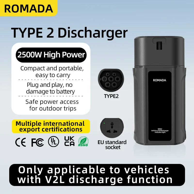 2500W High Power AC Discharger Type 2 With EU Plug Suitable For New Energy Vehicles With V2L Function Portable TYPE 2 Discharger
