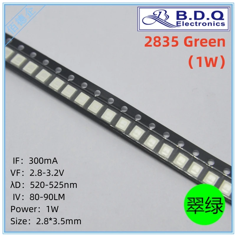 100Pcs SMD LED 2835 1W Green 520-525NM LED Lamp Beads  Size 2835 Light-emitting Diode High Bright Quality