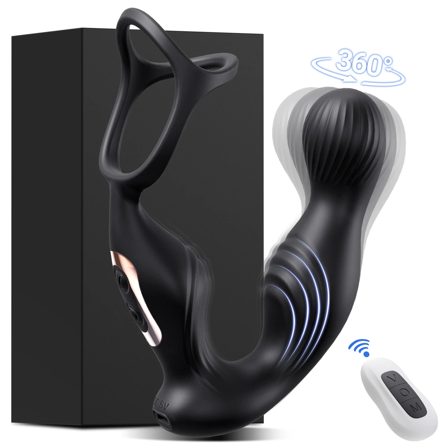 Prostate Massager Vibrator for Men Anal Plug Rechargeable 360 Rotating Head Remote Control Penis Ring Waterproof Sex Toy for Gay