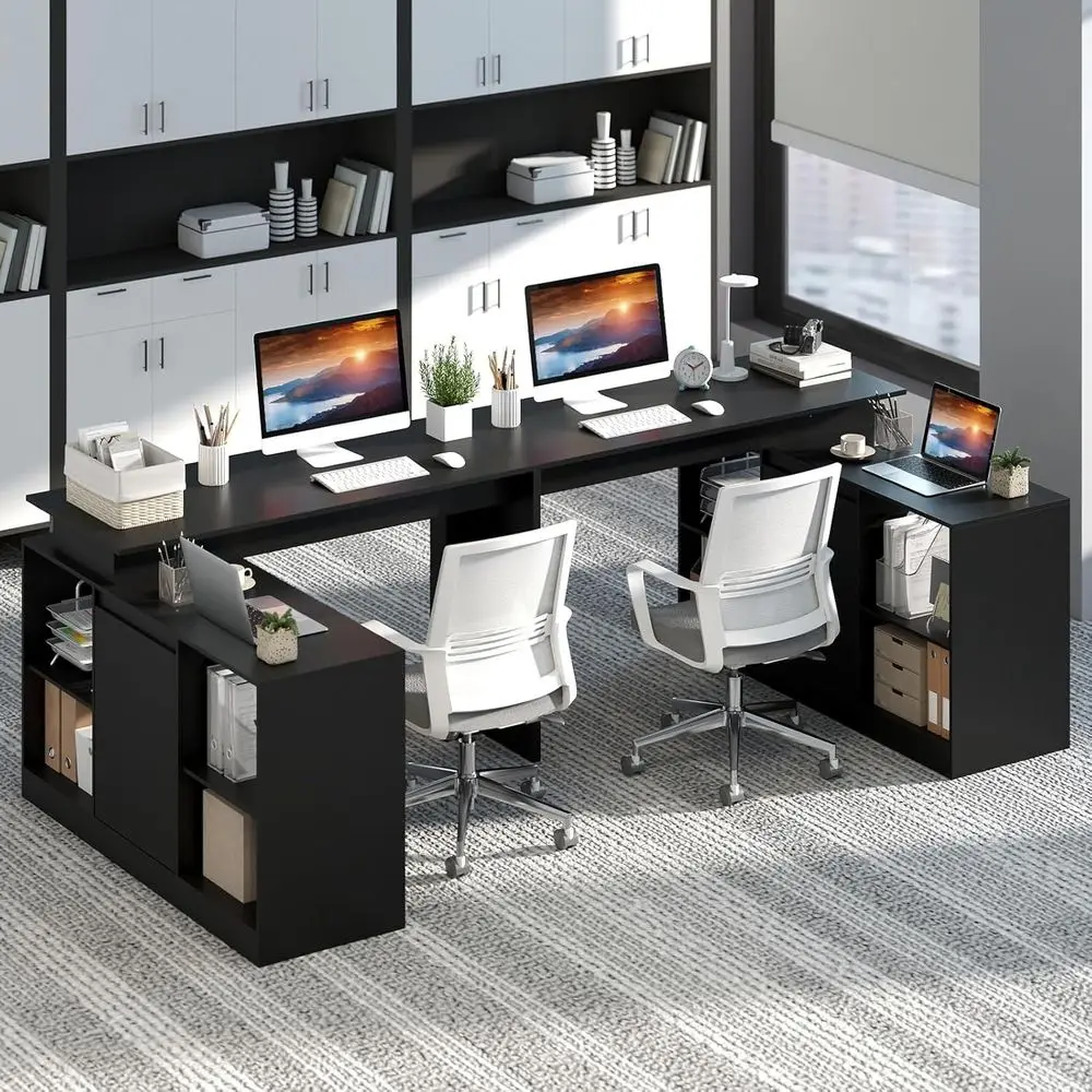 Reversible L-Shaped Desk with Storage Cabinet & 4 Shelves, Desk or Writing Study Work Executive, Computer Desk or Small Space, L