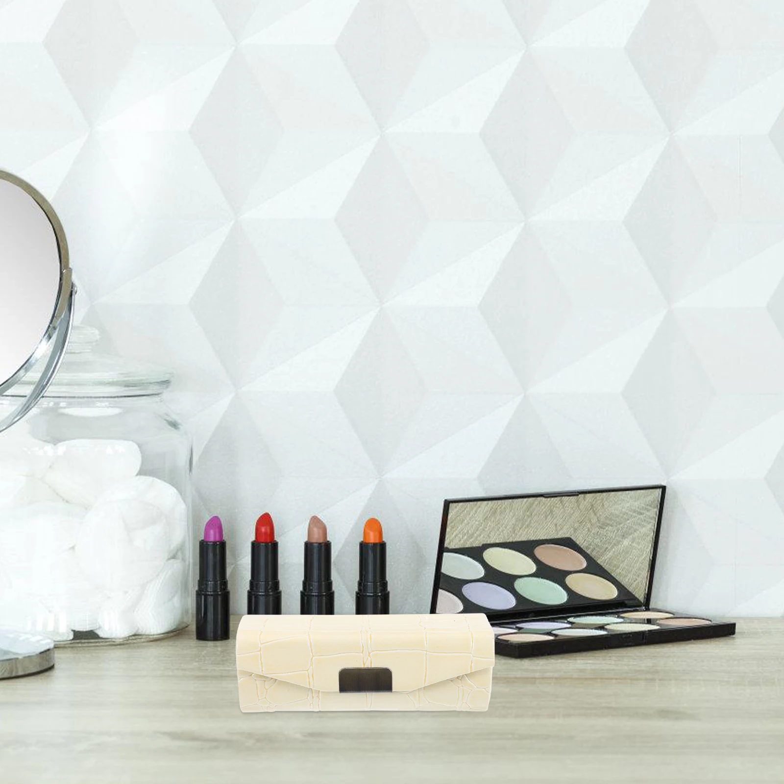

PU Lipstick Box Single Holder Mirror Portable Compact Bag Purse Vintage Color Travel Makeup Organizer Case