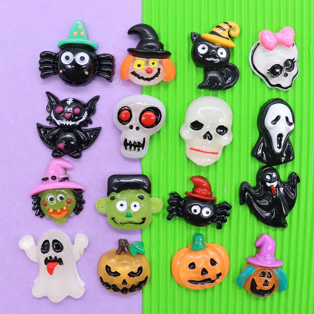 Charms de resina para crianças, ornamento, presente de Halloween para crianças, acessórios de bricolage, fantasma, aranha, gato, abóbora, morcego, 1pc