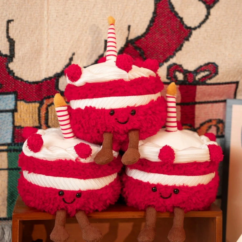 Cute Red Cake Plush Toys Cartoon Simulated Dessert Stuffed Doll Birthday Cake Party Dressing Kawaii Room Decor Kids Gifts