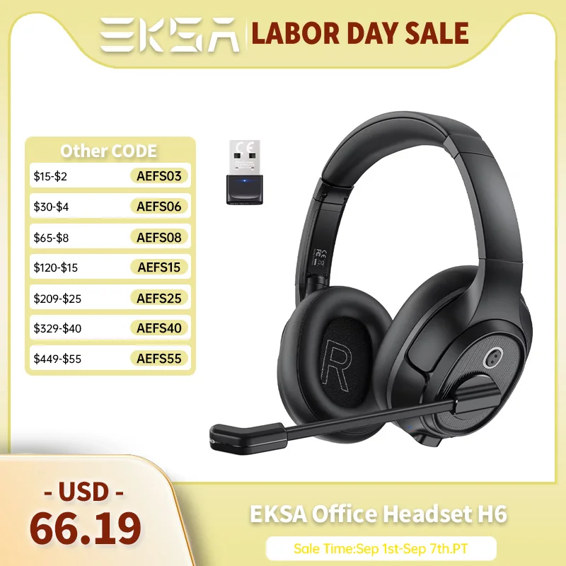 EKSA H6 écouteurs sans fil Bluetooth 5.0 casque avec Dongle USB ENC appel bruit annulation micro 30H temps de jeu pour ordinateur de bureau
