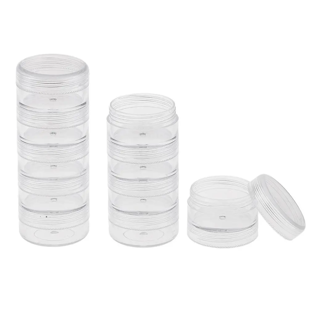 2x 5 Stacking Bead Containers Clear Screw Storage Organizer Box , 95x36mm