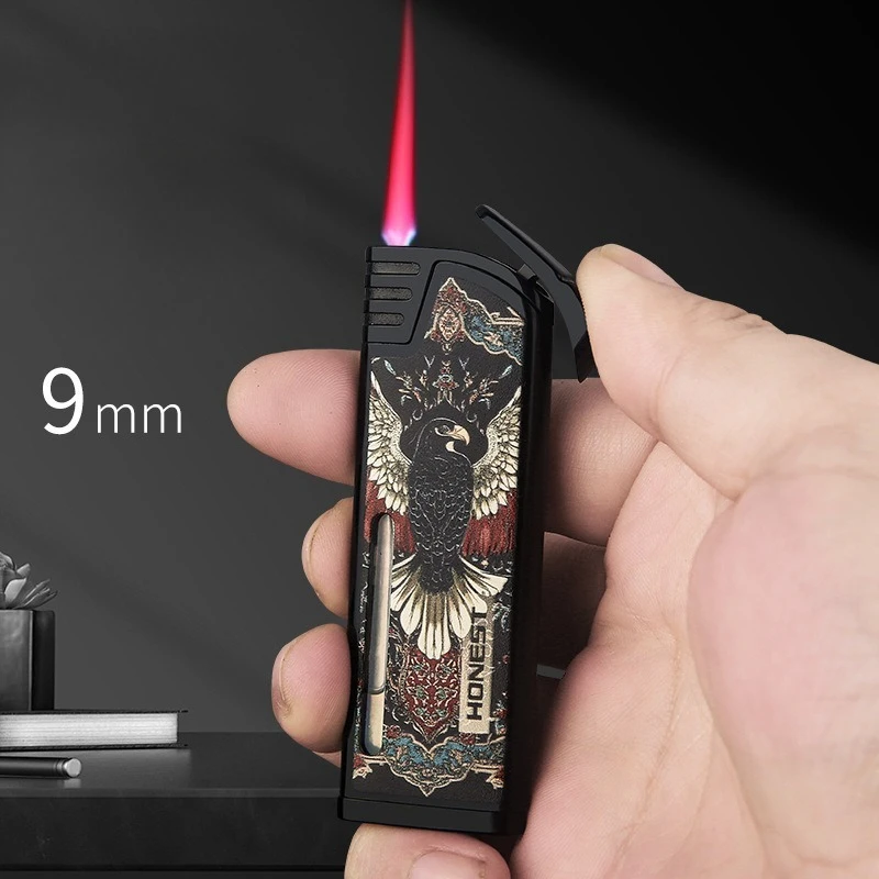 Briquet à gaz à flamme rouge personnalisé HONEST, allume-cigare fin, coupe-vent et beau cadeau pour hommes et femmes