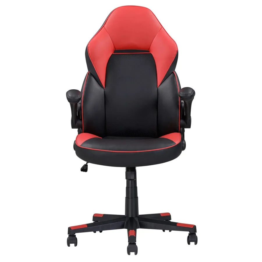 Ergonomic Gaming Chair Faux Leather Upholstered Office Chair w/ 360-degree Swivel Tilt Control Black Red