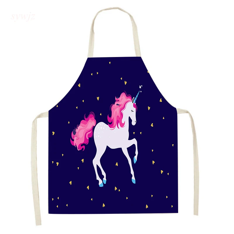 Cartoon Unicorn Print Apron Cute Girly Heart Pink Apron Adult Cooking Accessories Children\'s Painting Anti-fouling Decoration