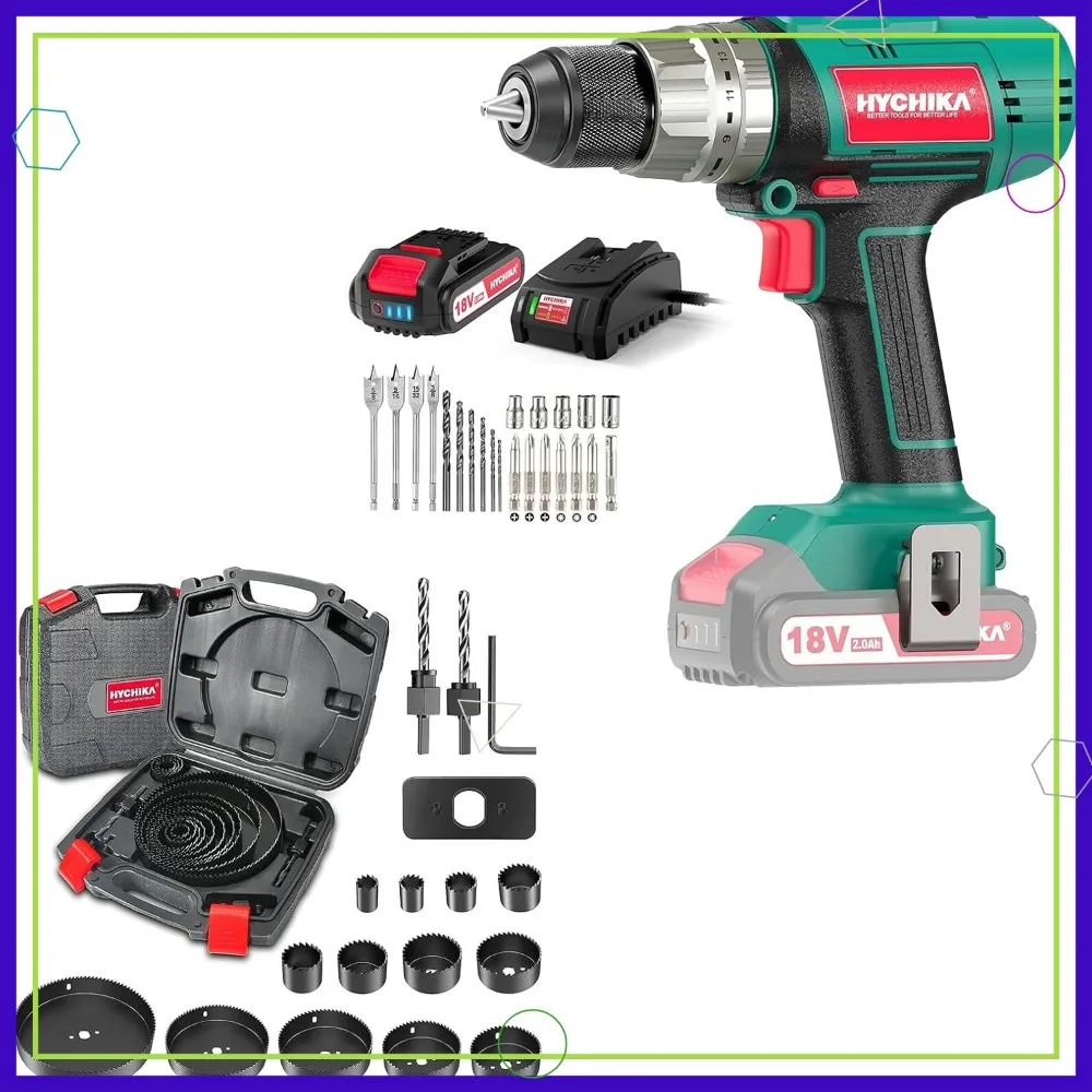 Bor Palu Tanpa Kabel 18V dengan Kit Gergaji Lubang 3/4-6 inci, Paket Perkakas untuk Proyek DIY