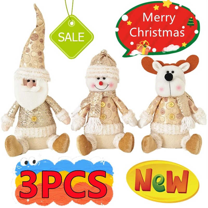 3/1PC Christmas Snowman Santa Claus Reindeer Plush Dolls Sitting Toy Decoration Ornaments Figures Home Decor Xmas New Year Gift