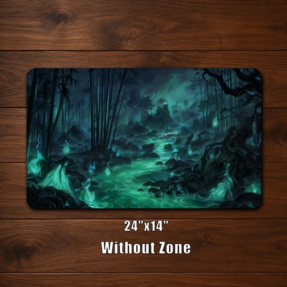 TCG Playmat,Ghost River Playmat, Haunted Bamboo Forest TCG Playmat, Dark Spirit Commander Gaming Mat desk accessories